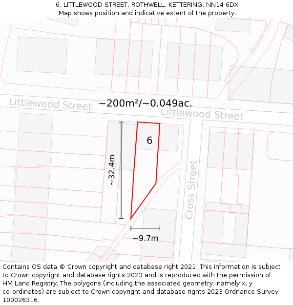 6, LITTLEWOOD STREET, ROTHWELL, KETTERING, NN14 6DX: Plot and title map