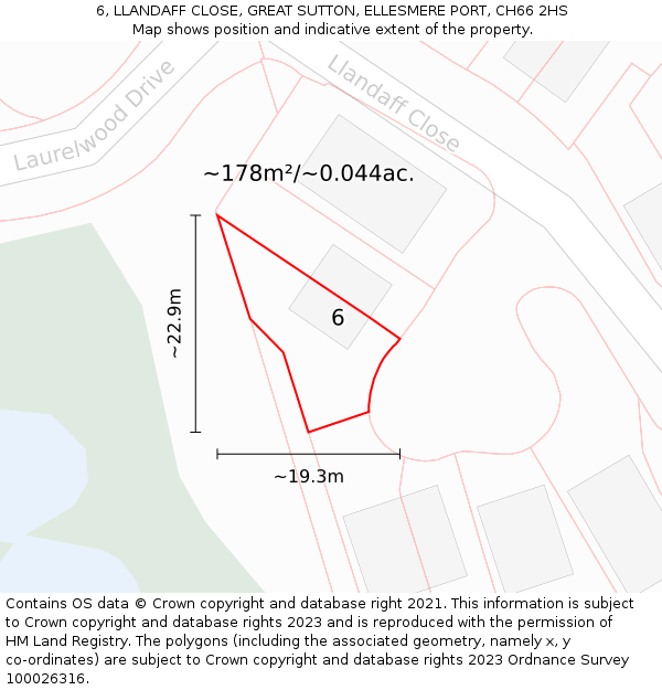 6, LLANDAFF CLOSE, GREAT SUTTON, ELLESMERE PORT, CH66 2HS: Plot and title map