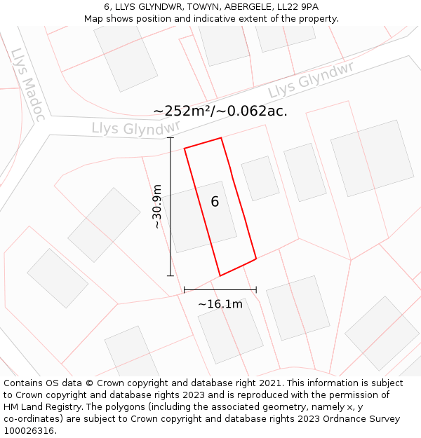 6, LLYS GLYNDWR, TOWYN, ABERGELE, LL22 9PA: Plot and title map