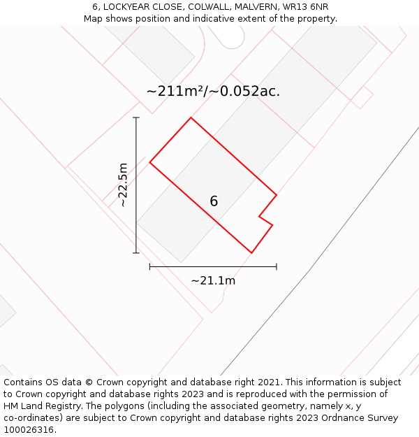 6, LOCKYEAR CLOSE, COLWALL, MALVERN, WR13 6NR: Plot and title map