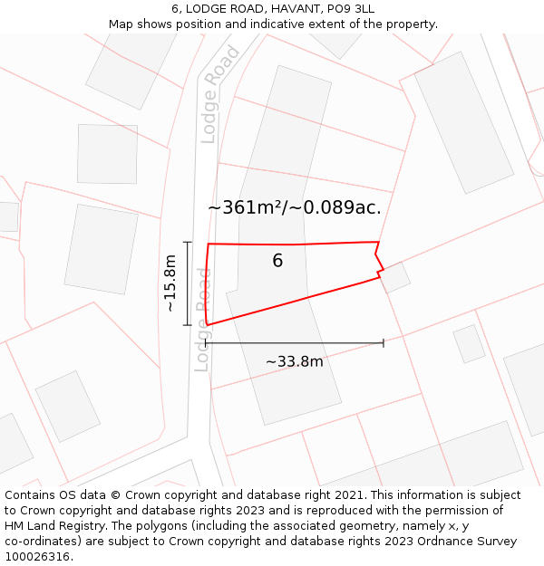 6, LODGE ROAD, HAVANT, PO9 3LL: Plot and title map