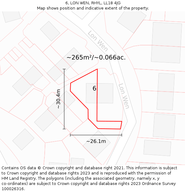 6, LON WEN, RHYL, LL18 4JG: Plot and title map