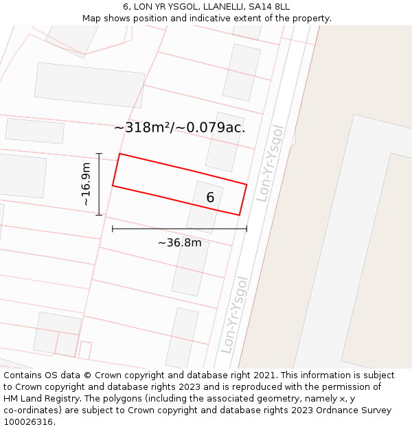 6, LON YR YSGOL, LLANELLI, SA14 8LL: Plot and title map