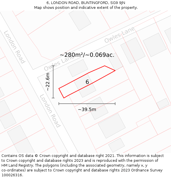 6, LONDON ROAD, BUNTINGFORD, SG9 9JN: Plot and title map