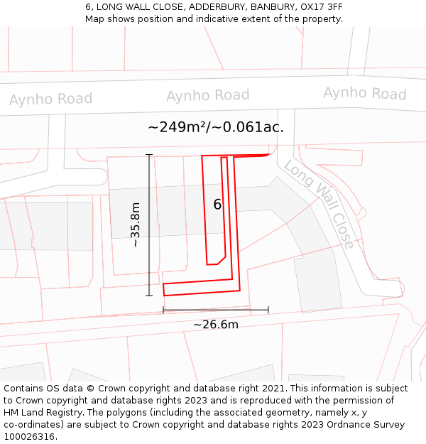 6, LONG WALL CLOSE, ADDERBURY, BANBURY, OX17 3FF: Plot and title map