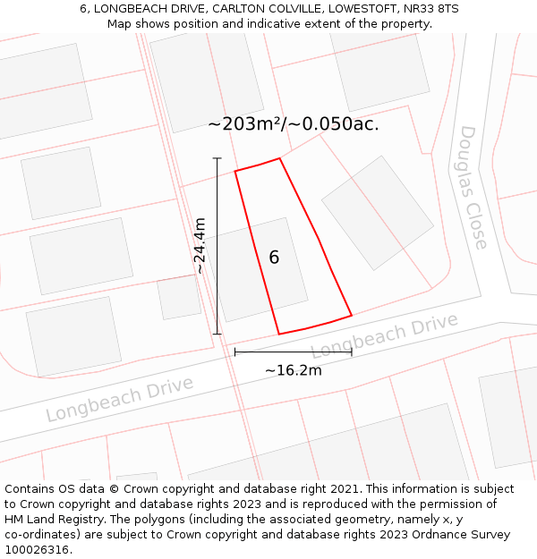 6, LONGBEACH DRIVE, CARLTON COLVILLE, LOWESTOFT, NR33 8TS: Plot and title map