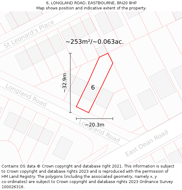 6, LONGLAND ROAD, EASTBOURNE, BN20 8HP: Plot and title map