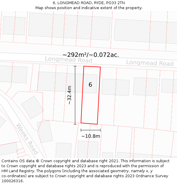 6, LONGMEAD ROAD, RYDE, PO33 2TN: Plot and title map