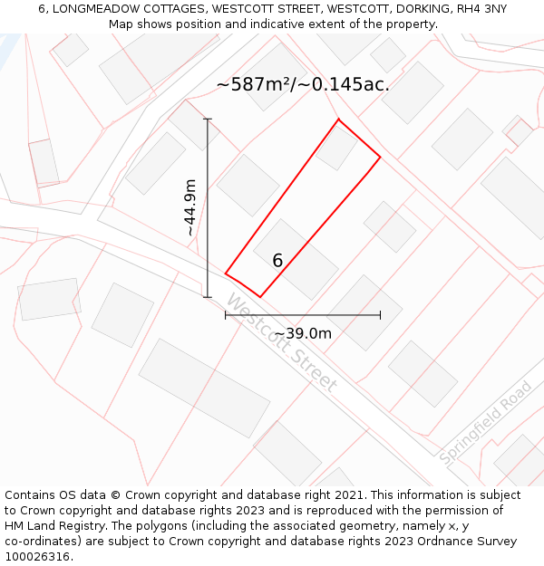 6, LONGMEADOW COTTAGES, WESTCOTT STREET, WESTCOTT, DORKING, RH4 3NY: Plot and title map