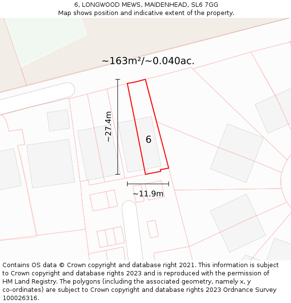 6, LONGWOOD MEWS, MAIDENHEAD, SL6 7GG: Plot and title map