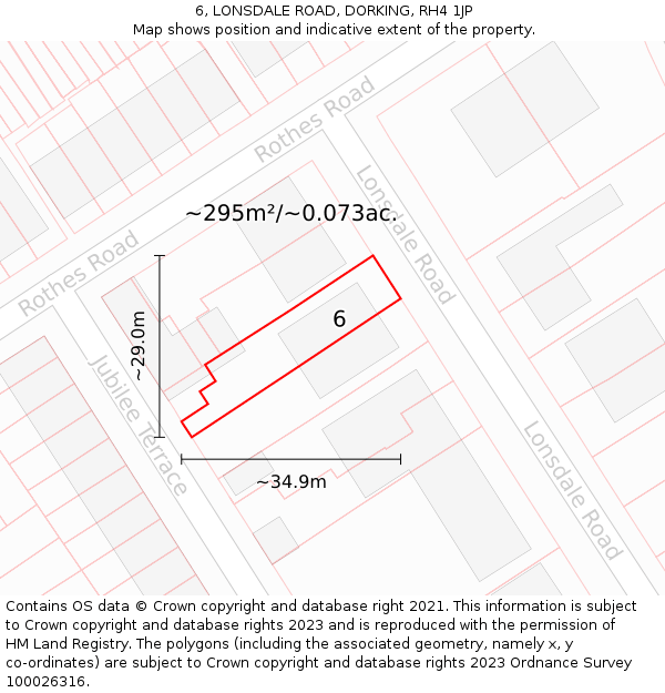 6, LONSDALE ROAD, DORKING, RH4 1JP: Plot and title map