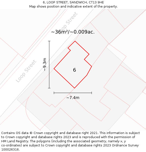 6, LOOP STREET, SANDWICH, CT13 9HE: Plot and title map