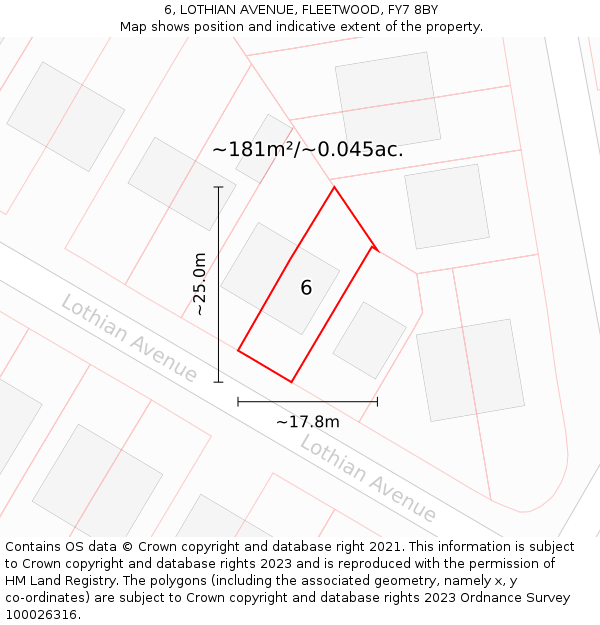 6, LOTHIAN AVENUE, FLEETWOOD, FY7 8BY: Plot and title map