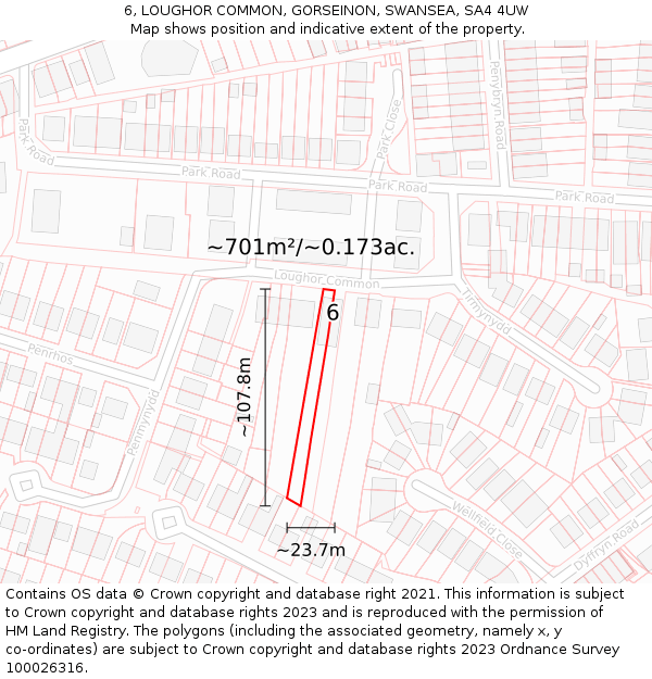 6, LOUGHOR COMMON, GORSEINON, SWANSEA, SA4 4UW: Plot and title map