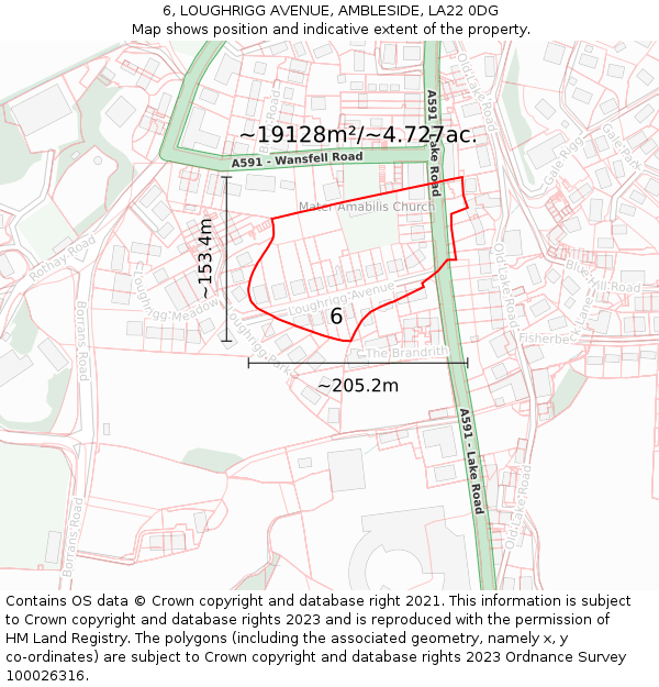 6, LOUGHRIGG AVENUE, AMBLESIDE, LA22 0DG: Plot and title map