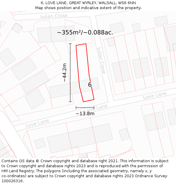 6, LOVE LANE, GREAT WYRLEY, WALSALL, WS6 6NN: Plot and title map