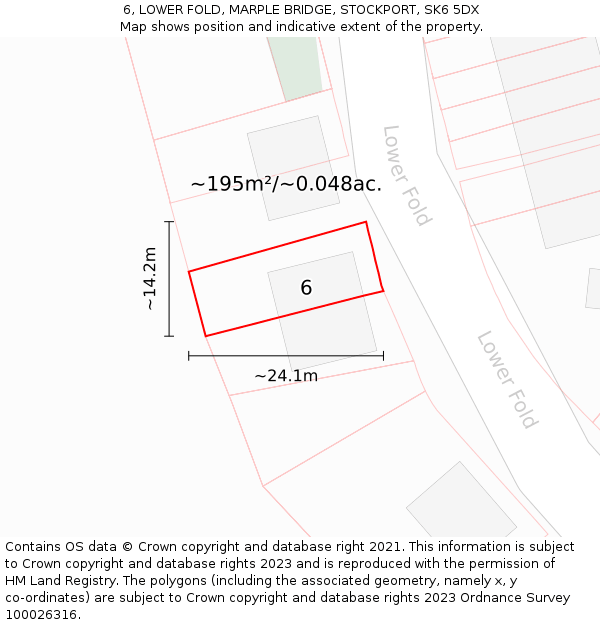 6, LOWER FOLD, MARPLE BRIDGE, STOCKPORT, SK6 5DX: Plot and title map