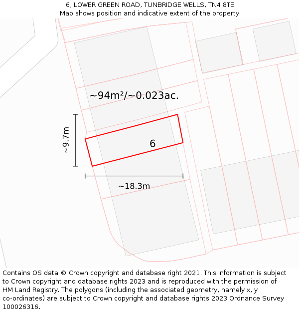 6, LOWER GREEN ROAD, TUNBRIDGE WELLS, TN4 8TE: Plot and title map