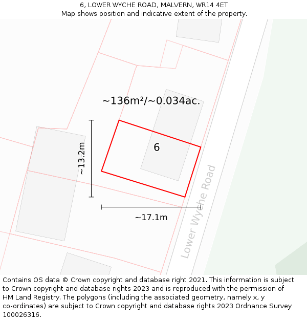 6, LOWER WYCHE ROAD, MALVERN, WR14 4ET: Plot and title map