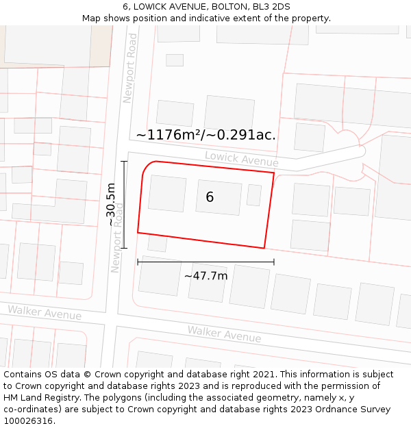 6, LOWICK AVENUE, BOLTON, BL3 2DS: Plot and title map