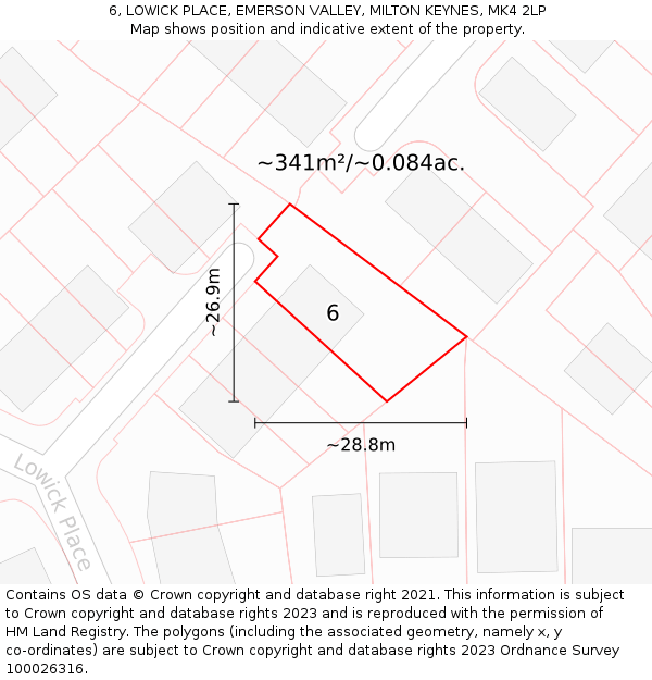 6, LOWICK PLACE, EMERSON VALLEY, MILTON KEYNES, MK4 2LP: Plot and title map