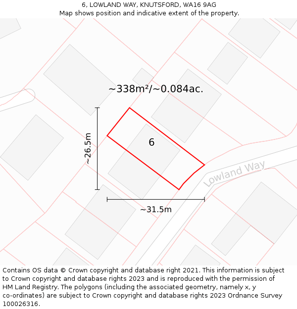 6, LOWLAND WAY, KNUTSFORD, WA16 9AG: Plot and title map