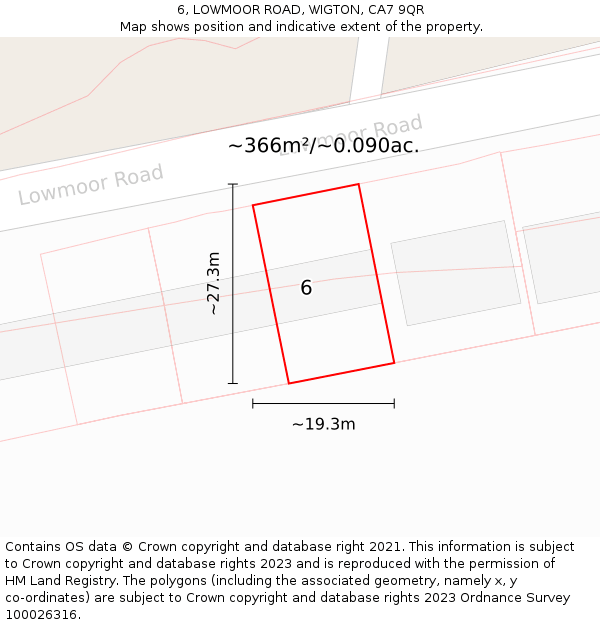 6, LOWMOOR ROAD, WIGTON, CA7 9QR: Plot and title map