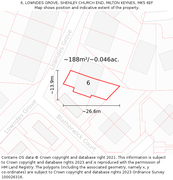 6, LOWNDES GROVE, SHENLEY CHURCH END, MILTON KEYNES, MK5 6EF: Plot and title map