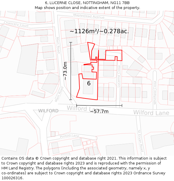 6, LUCERNE CLOSE, NOTTINGHAM, NG11 7BB: Plot and title map