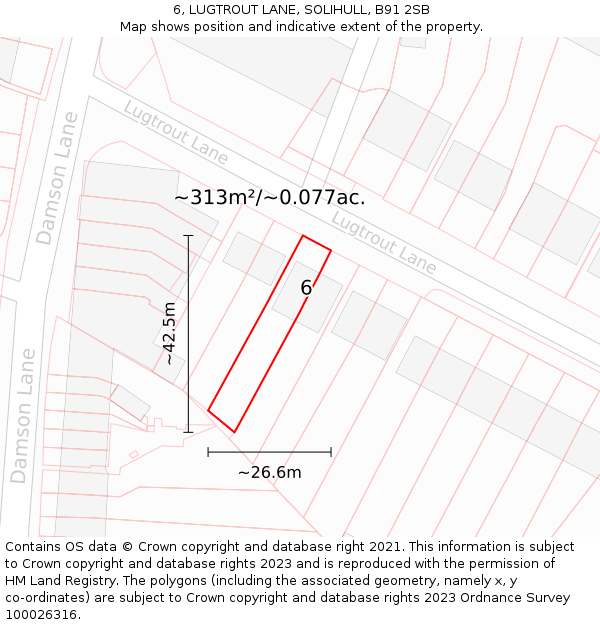 6, LUGTROUT LANE, SOLIHULL, B91 2SB: Plot and title map