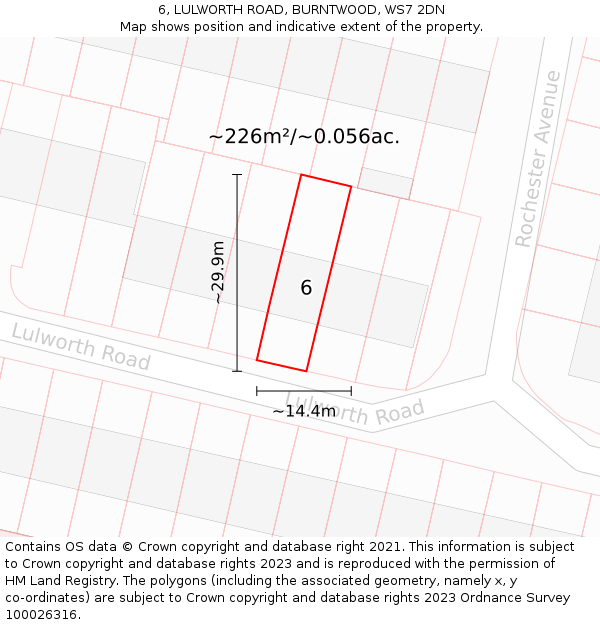 6, LULWORTH ROAD, BURNTWOOD, WS7 2DN: Plot and title map