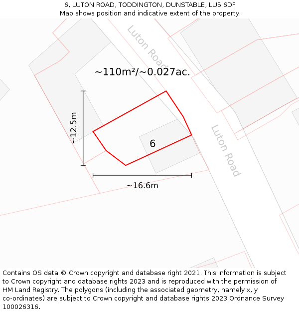 6, LUTON ROAD, TODDINGTON, DUNSTABLE, LU5 6DF: Plot and title map