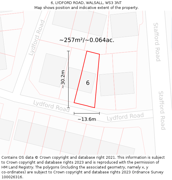 6, LYDFORD ROAD, WALSALL, WS3 3NT: Plot and title map