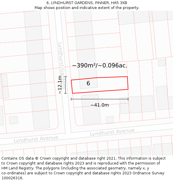 6, LYNDHURST GARDENS, PINNER, HA5 3XB: Plot and title map