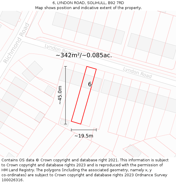 6, LYNDON ROAD, SOLIHULL, B92 7RD: Plot and title map