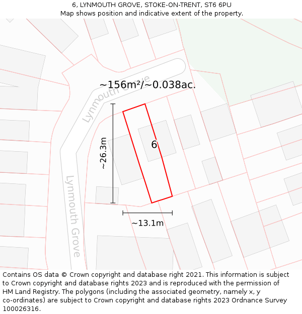 6, LYNMOUTH GROVE, STOKE-ON-TRENT, ST6 6PU: Plot and title map