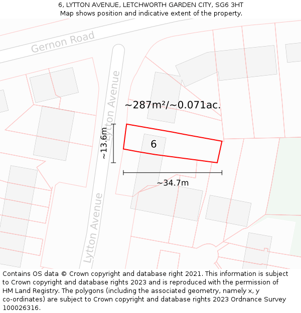 6, LYTTON AVENUE, LETCHWORTH GARDEN CITY, SG6 3HT: Plot and title map