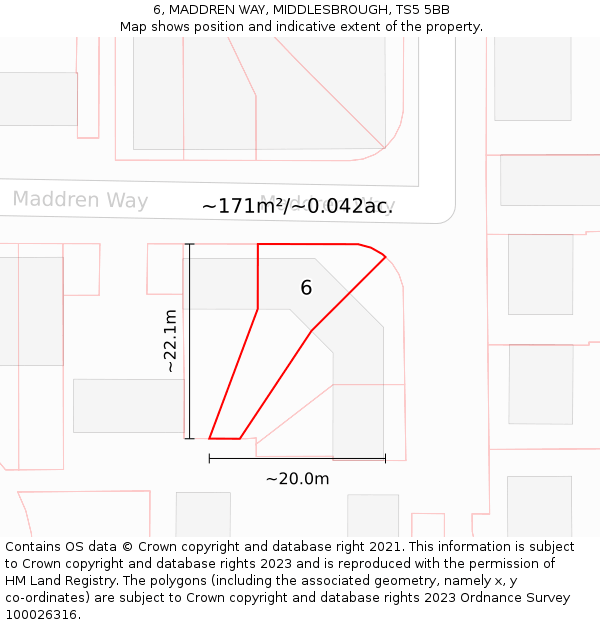 6, MADDREN WAY, MIDDLESBROUGH, TS5 5BB: Plot and title map