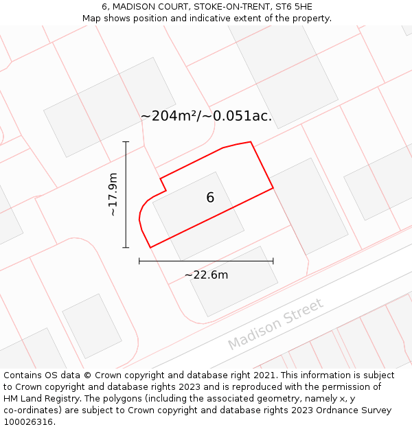6, MADISON COURT, STOKE-ON-TRENT, ST6 5HE: Plot and title map
