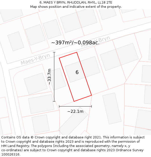 6, MAES Y BRYN, RHUDDLAN, RHYL, LL18 2TE: Plot and title map