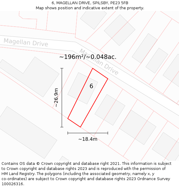 6, MAGELLAN DRIVE, SPILSBY, PE23 5FB: Plot and title map