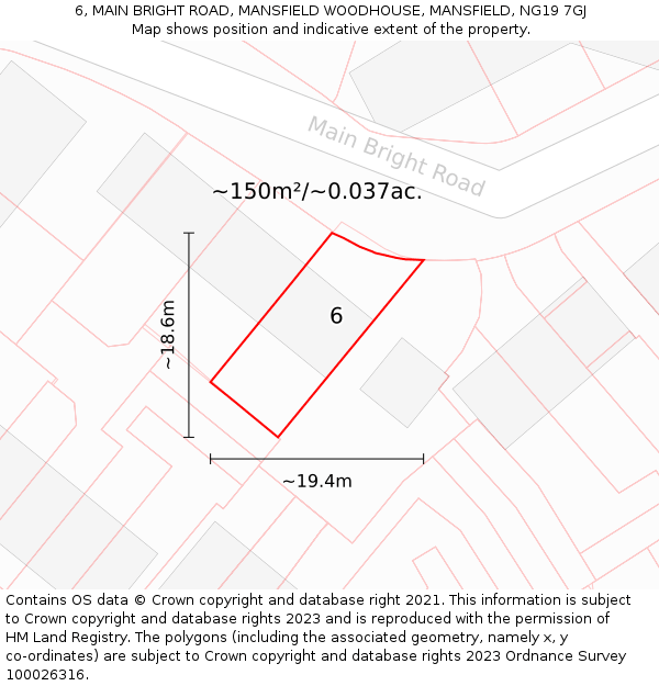 6, MAIN BRIGHT ROAD, MANSFIELD WOODHOUSE, MANSFIELD, NG19 7GJ: Plot and title map