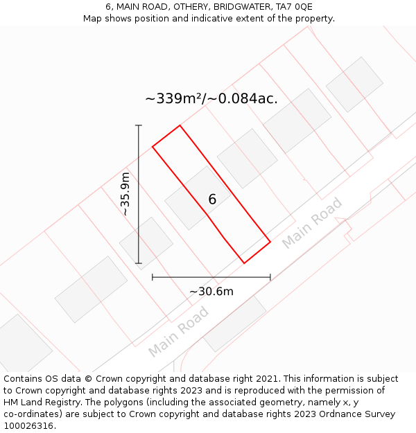 6, MAIN ROAD, OTHERY, BRIDGWATER, TA7 0QE: Plot and title map