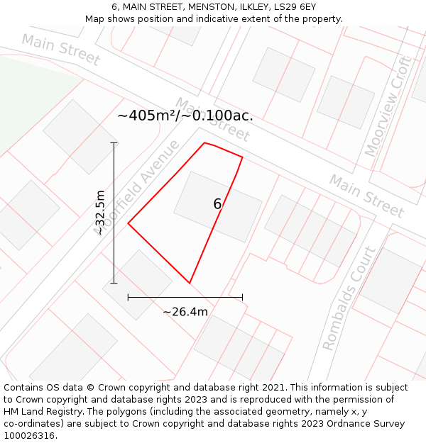 6, MAIN STREET, MENSTON, ILKLEY, LS29 6EY: Plot and title map