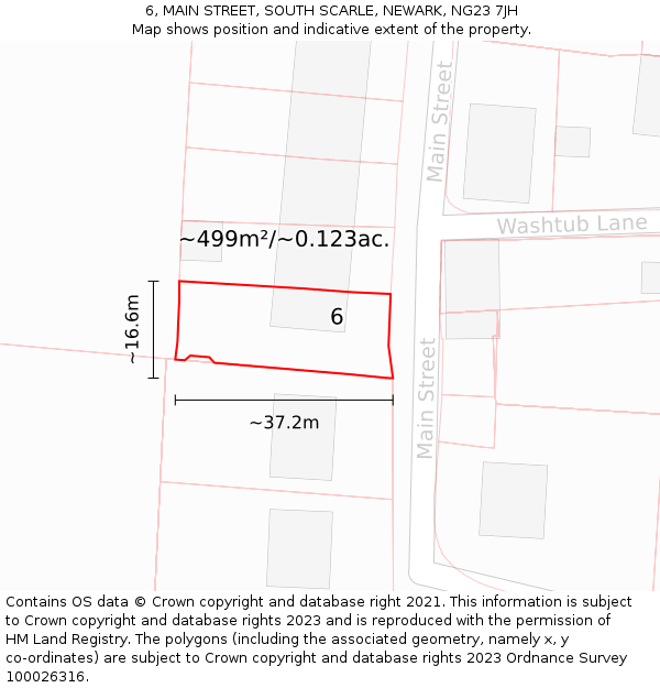 6, MAIN STREET, SOUTH SCARLE, NEWARK, NG23 7JH: Plot and title map