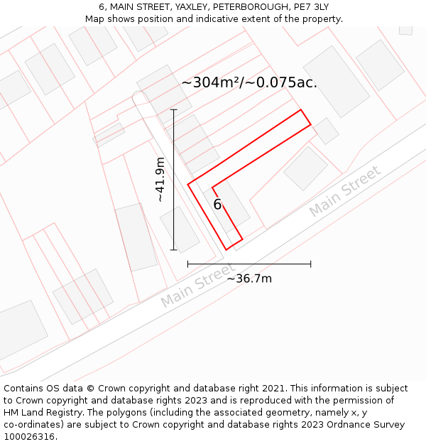 6, MAIN STREET, YAXLEY, PETERBOROUGH, PE7 3LY: Plot and title map