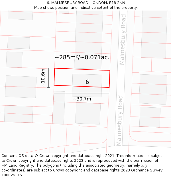 6, MALMESBURY ROAD, LONDON, E18 2NN: Plot and title map