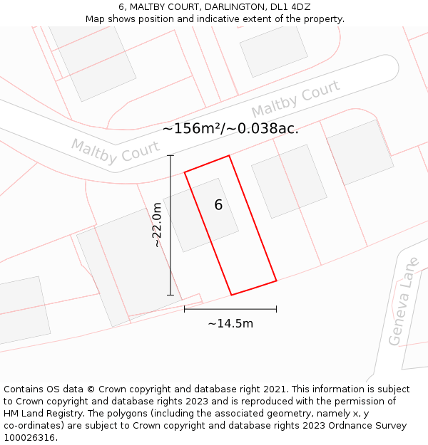 6, MALTBY COURT, DARLINGTON, DL1 4DZ: Plot and title map