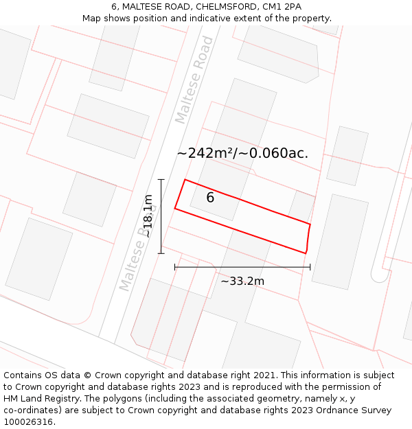 6, MALTESE ROAD, CHELMSFORD, CM1 2PA: Plot and title map