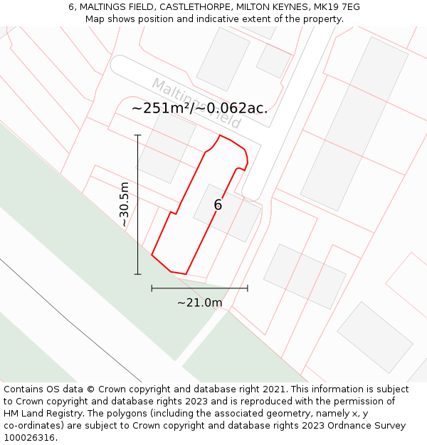 6, MALTINGS FIELD, CASTLETHORPE, MILTON KEYNES, MK19 7EG: Plot and title map